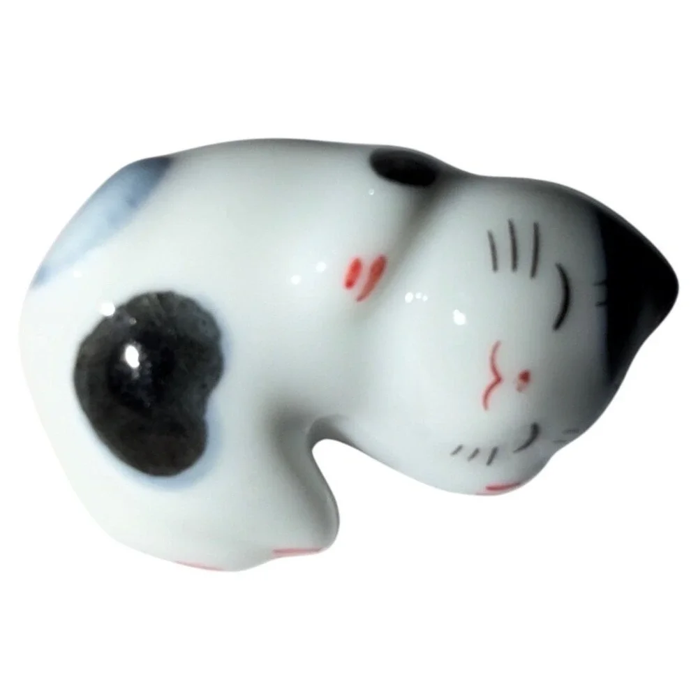 Ceramic Cat Figurine Black White Sleeping Cute Animal Desk Ornament‎